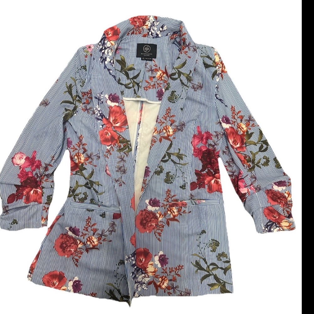 Boom Boom Jeans Floral Pinstripe Blazer in Blue and Red